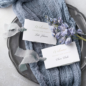 Ruban de soie Grayish blue -リュバン・ド・ソワ グレイッシュブルー- 席札 1セット4名様分